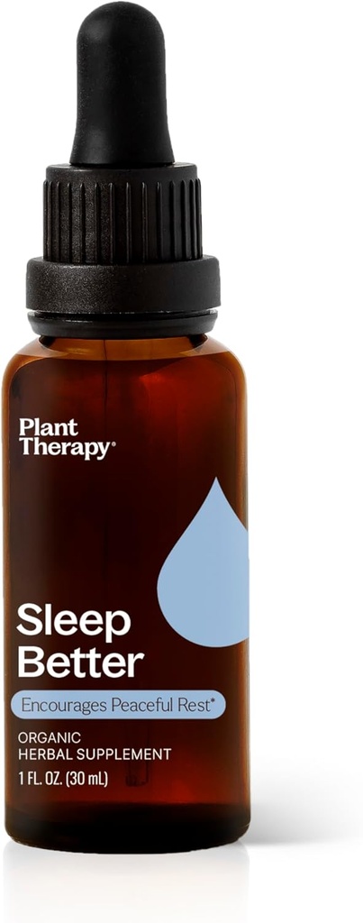 Plant Therapy Organic Sleep Lepsza nalewka 30 ml (1 oz) wspomaga relaksację i sen, pomaga uspokoić zajęty umysł, z rumianku, balsam cytrynowy i ekstrakty walerian