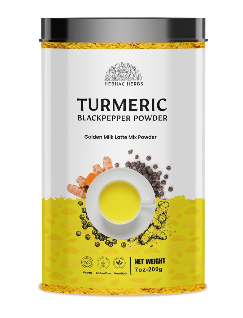 Turmeric Curcumin Powder with Black Pepper - Turmeric Latte Mix with Turmeric Curcumin, Black Pepper - Golden Milk Instant Drink Mix Powder