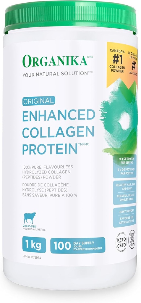 Organika Original Enhanced Collagen, 100% Czysty, bezaromatyczny hydrolizowany Collagen (peptydy) Proszek, 1kg