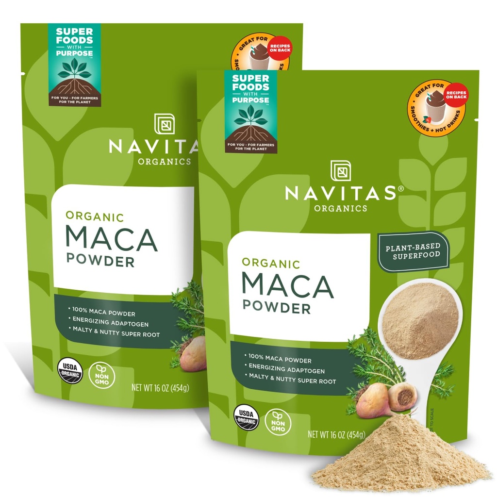 Navitas Organic Maca Powder, 16oz. (2- Pack), 181 Sługi - Organic, Non-Gmo, Niskie temp- Suszony, Gluten- Free, Light Brown