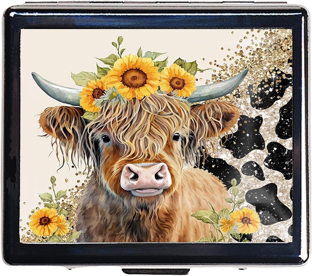 7 Dni Chromowany Shiny Silver Pill Organizator z lusterka Wewnątrz ma 8 Oddzielne Komory Prostokąt 7 Dni Pill Box Pill Case (Highland Cow)