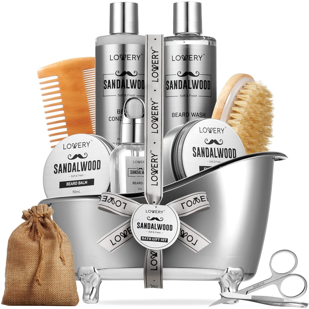 Mens prezenty, Sandalwood Beard Grooming Kit, Mens Grooming Kit dla chłopaka taty, On, 11pc Beard Straightener dla mężczyzn Brody opieki, Beard Growth and Trimming Gift, Beard Wash wzrostu oleju i więcej