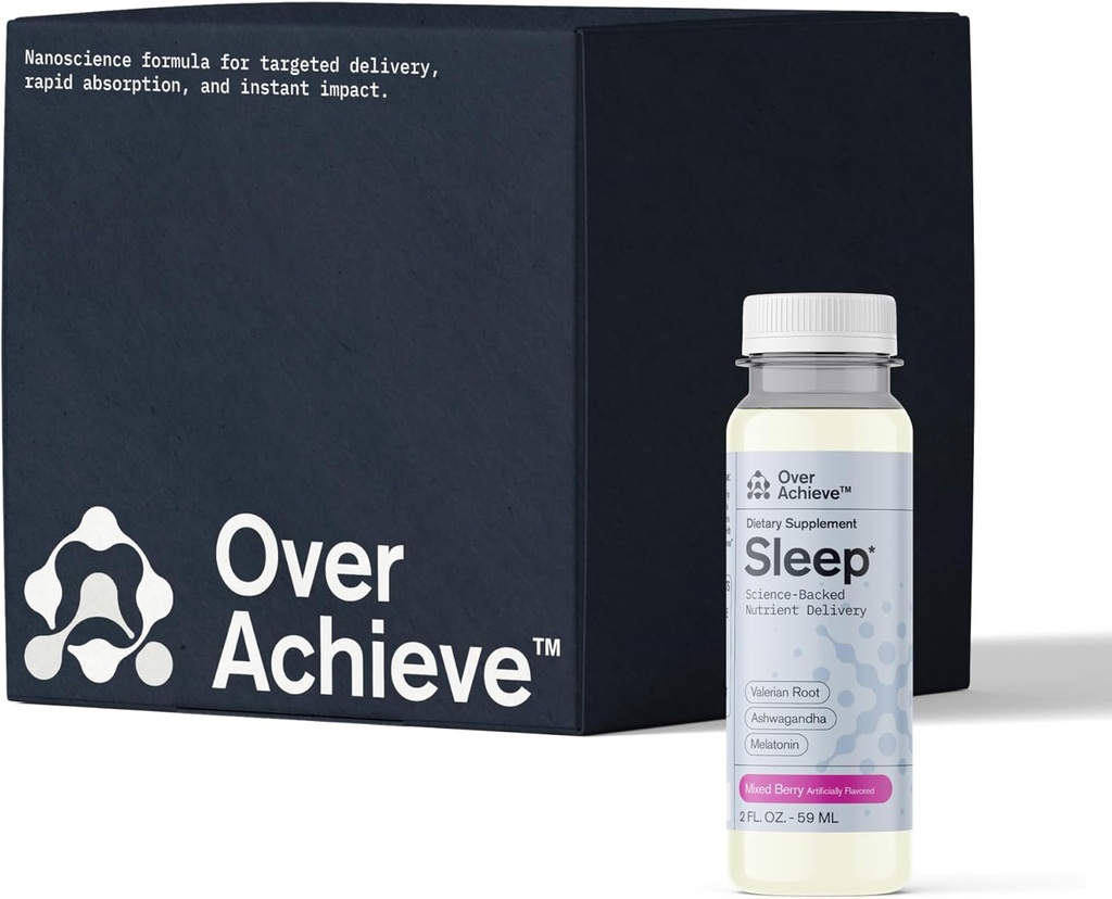 Sleep Drink with Advanced Nanoscience Technology - Zawiera Melatonin, Ashwagandha i Valerian Root - 12 Pack Liquid Sleeping Aid Help Fall Asleep szybciej, Mix Berries 2oz