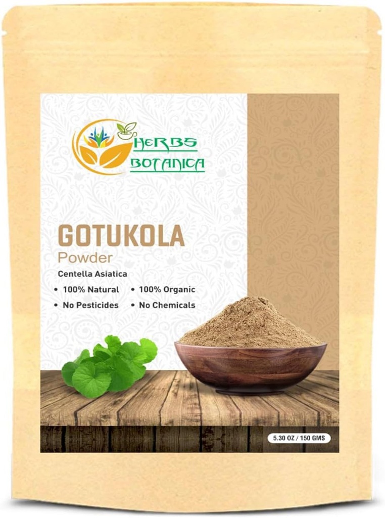 Zioła Botanica Gotu Kola Proszek (Centella asiatica) 5.3 oz / 150 GMS dla herbaty, Wzrost włosów & Wellness Zdrowy system nerwowy Finely grunt Ziołowy Proszek dla DIY Piękno i suplementy