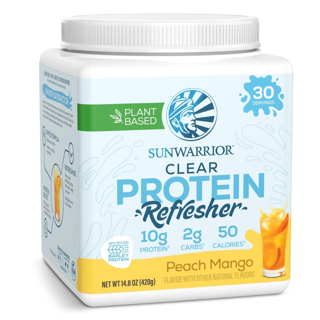 Sunwarrior Clear Protein Powder Plant- Based Water Mix, Wegan i odświeżacz białka i suplement do nawadniania 10g na serwowanie brzoskwini Mango aromatyzowane 420g Tub 30 Służenie