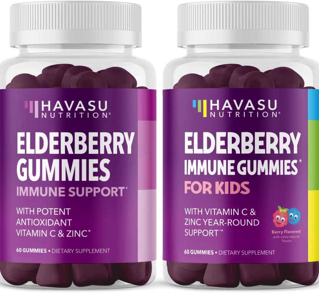 Family Elderberry Gummies with Zinc and Vitamin C Herbal Supplements Ingredient for Potent Antioxidant Support Immune Defense (Adult and Kids)