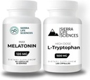 1500mg L- Tryptofan & 120mg Melatonin Bundle 124; Kapsułki o dużej dawce na sen i wsparcie nastrojów 124; Gluten- free, Non-GMO, Veg- Caps 124; 30 Sług każdy