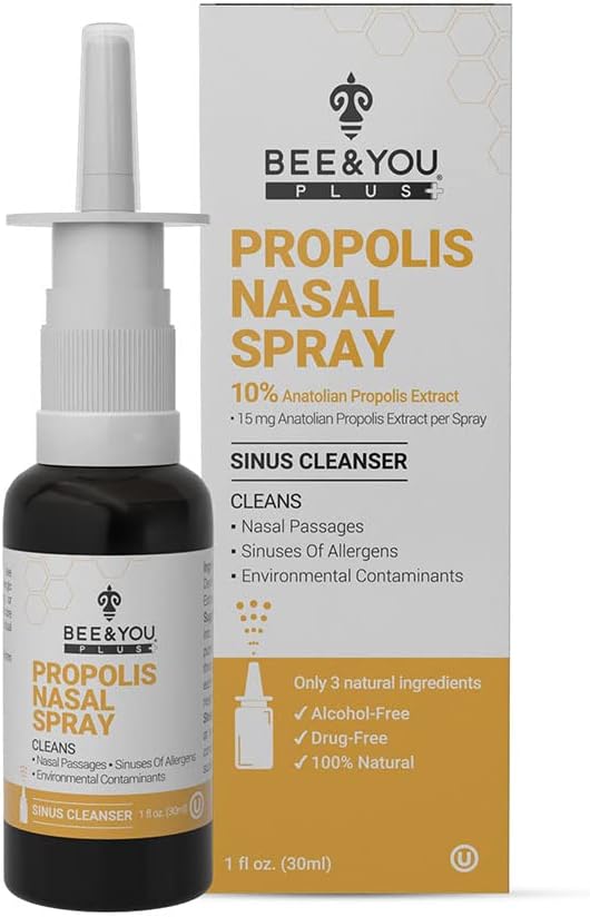 BEE i Ty Plus Naturalny Propolis Nasal Spray 1 Fl oz 124; Zatory Relief leki wolne i alkohol wolny, Sinus Relief, alergia, Nasal Spray nawilżający