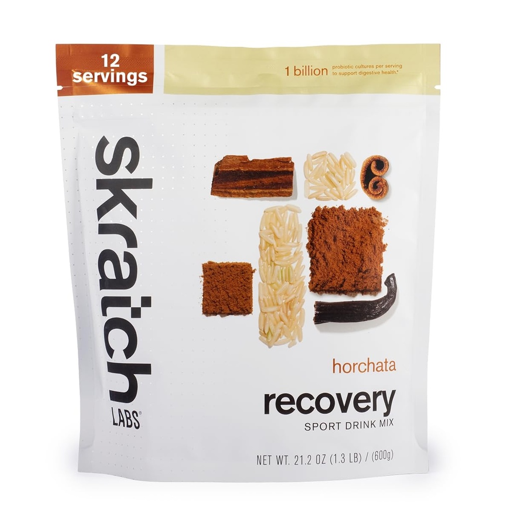 Skratch Labs Post Workout Recovery Drink Mix z Horchata, (21.2 oz, 12 Sług) z kompletnym białkiem mleka Casein i serwatki i probiotyki, Gluten Free, Kosher, Wegetarianin