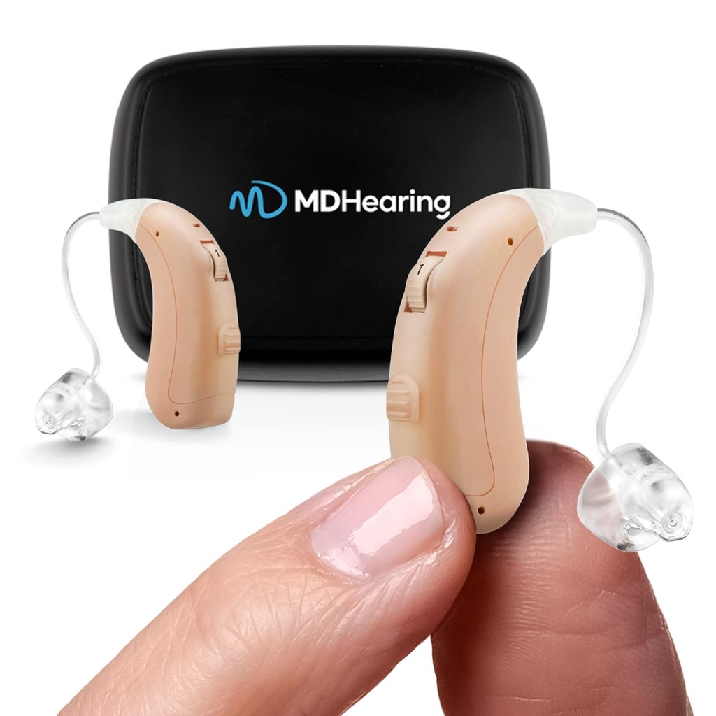 MDHearing VOLT OTC Pomoc słuchu dla seniorów, Doctor- Designed Rechargeable, 2 Mikrofony kierunkowe, 4 Ustawienia audio, Pasuje do okularów,...