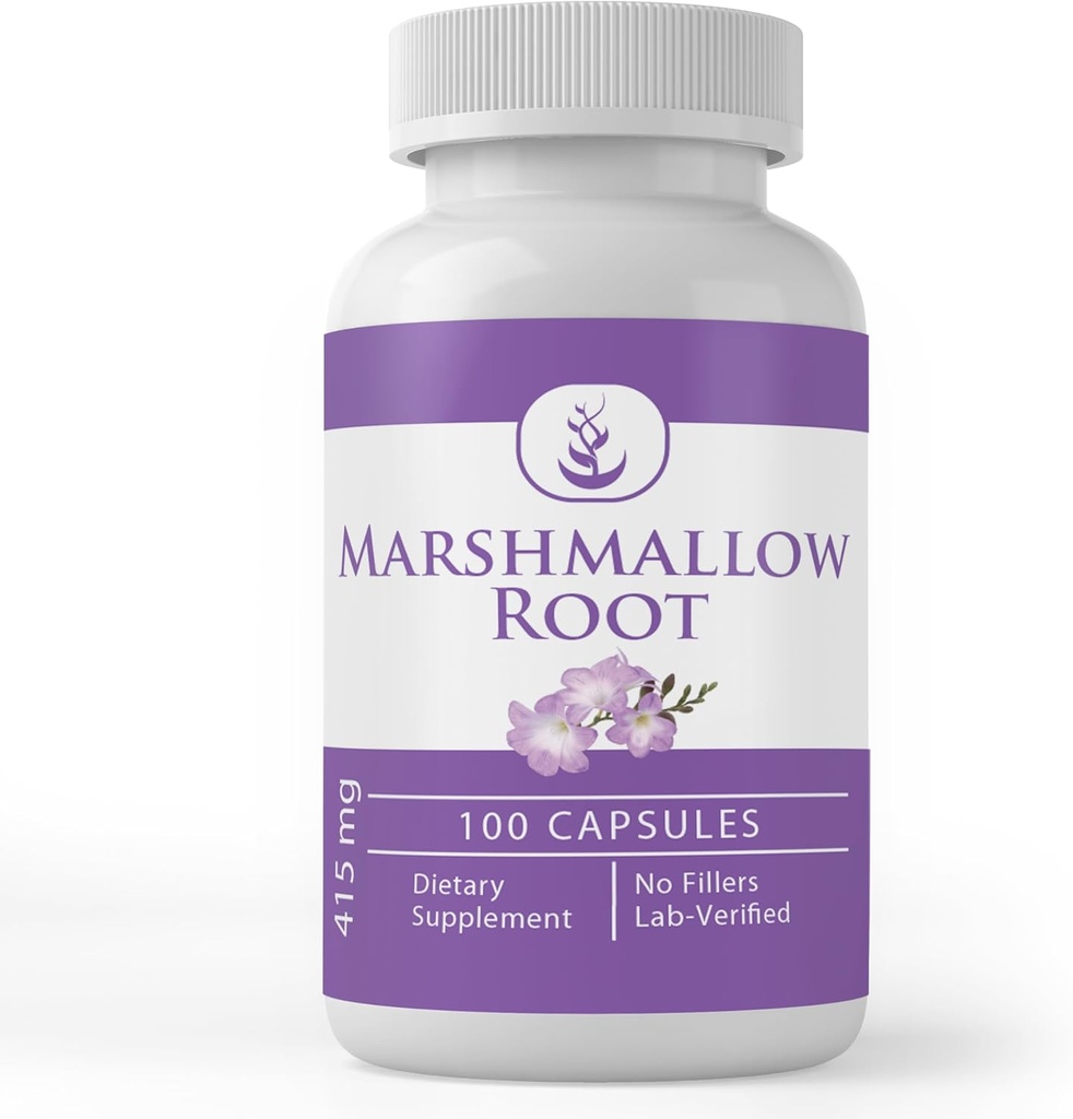 Pure Original Składniki Marshmallow Root, (100 Kapsułek) Zawsze Czysty, Brak dodatków lub wypełniaczy, Laboratorium zweryfikowane