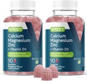 Witeey Wapnia Magnezu Gummie cynku z witaminą D3 - Wspiera zdrowie kości, Nerwy i funkcje immunologiczne - Wapń Magnezu Cynk D3 dla dorosłych i nastolatków - GMO Free - Gummy do żucia Malina aromatyczna