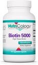 Nutricology Biotin 5000 Suplement - 5000mcg Biotin, Witaminy do włosów, skóry i paznokci, Wysoka dawka, Kapsułki wegetariańskie, Hipoalergiczne, Gluten Free - 60