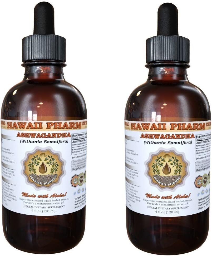 Ashwagandha Liquid Extract, Organic Ashwagandha (Withania Somnifera) Dried Root Tincture Supplement 2x4 oz