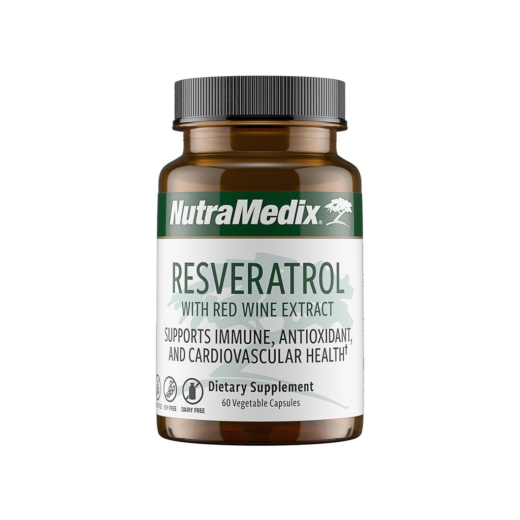 NutraMedix Resveratrol Kapsułki - Biodostępny suplement przeciwutleniaczy z Red Wine Extract + Skóry winogronowe - 200mg Japoński Knotweed dla immunologicznego i sercowo-naczyniowego wsparcia (60 Kapsułki)