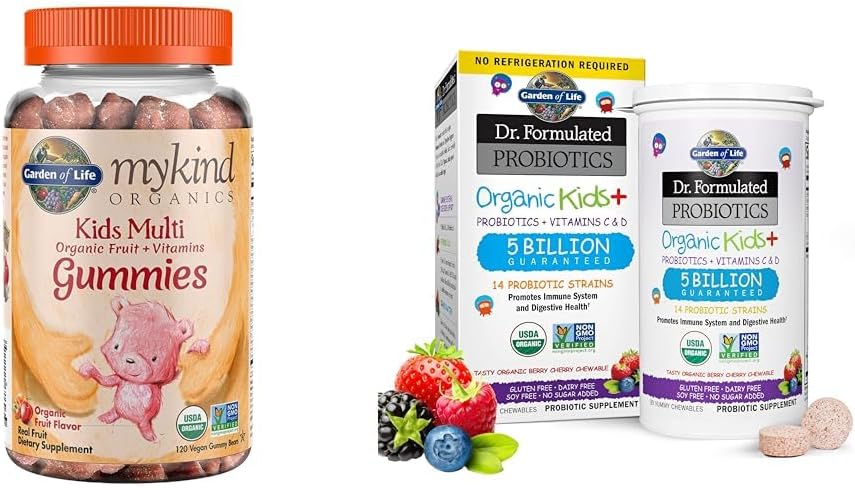 Garden of Life Organics Kids Gummy Vitamin - Owoce - Certified Organic, Non-GMO & Wegan & Dr Tworzone Probiotyki Organiczne Dzieci + Plus Witamina C & D - Berry Cherry
