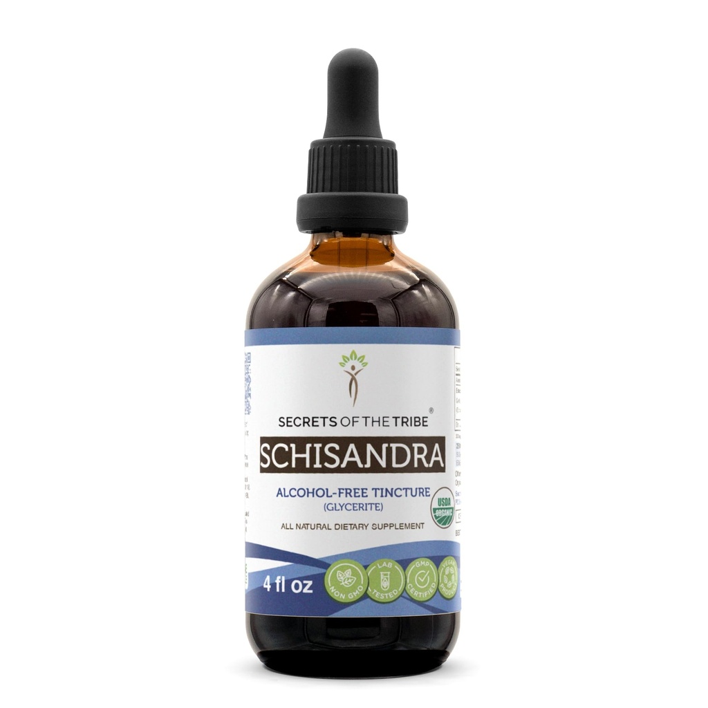 Secrets of the Tribe Schisandra USDA Organic Equipment 124; Alcohol-Free Extract, High- Potency Herbal Drops Equipment 124; Made from 100% Certified Organic Schisandra (Schisandra Chinensis) Dried Berry 4 oz