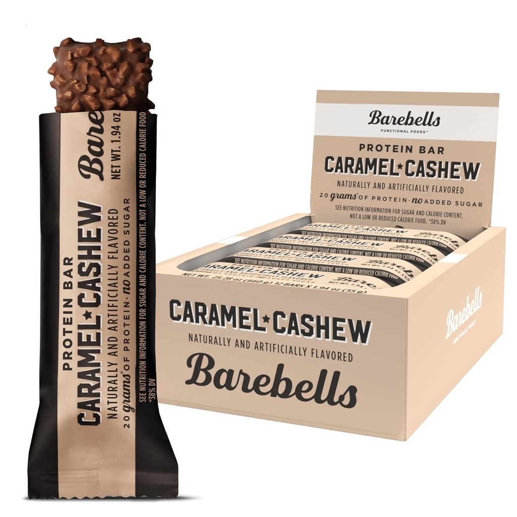 Barebells Protein Bars Karmel Cashew - 12 Count, 20g High Protein Treats - Chocolate Nutrition Bar z 1g Sugar Total - On- The- Śniadanie lub Post- Workout Snack
