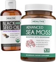 Ciekły olej lniany i mech morski (2- miesięczne dostawy) Sea & Seed Fusion Bundle - Black Seed Oil Liquid (16fl.oz) Premium Cold- Pressed Clack Cumin Seed Oil & Organic Irish Sea Moss with BioPerine - Vegan