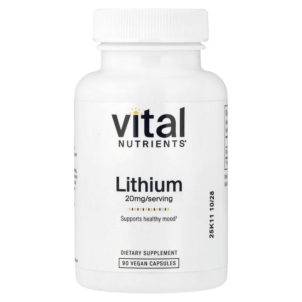Vital Nutrivents Litium Orot 20mg Agregat 124; Vegan Lithium Supplements for Memory, State of Mind, and Behavioral Health * Agregat 124; Gluten, Dairy, Soy Free Agreements 124; 90 Kapsułki