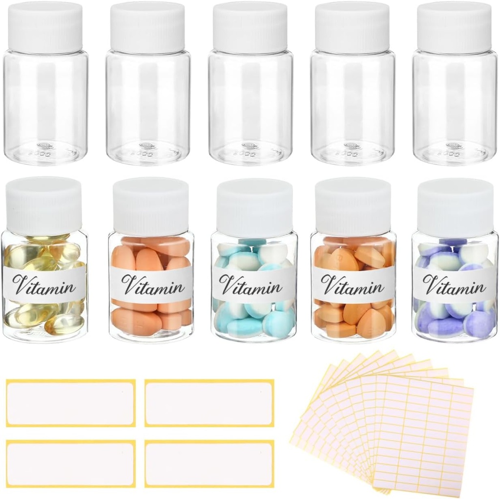 10szt. Butelki na pióro ze ślepymi etykietami - 30ml pojemniki na leki z nakrętkami - plastikowy pusty mały pojemnik na pióro ciecz - Proof Clear Sample Jar for Dispense for Liquid Solid Name Stickers