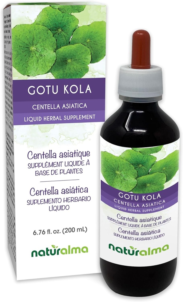 Naturalma Gotu kola (Centella asiatica) zioła Bezalkoholowe nalewka - 6.76 fl Oz Liquid Extract in Drops - Herbal Supplement - Vegan