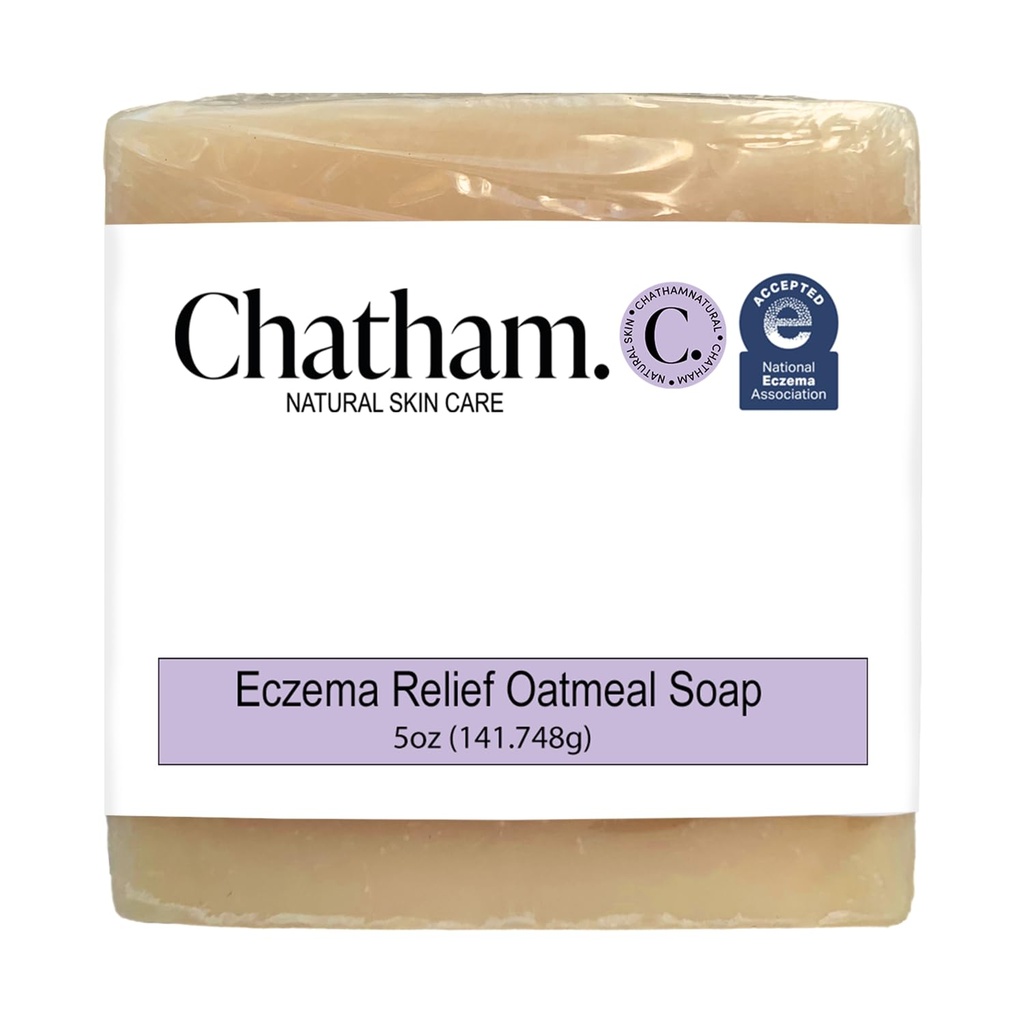 Chatham Natural Skin Care Eczema Relief Owsianka Mydło, Kojąca kąpiel owsianka, Leczenie wyprysku różowatego, łuszczyca