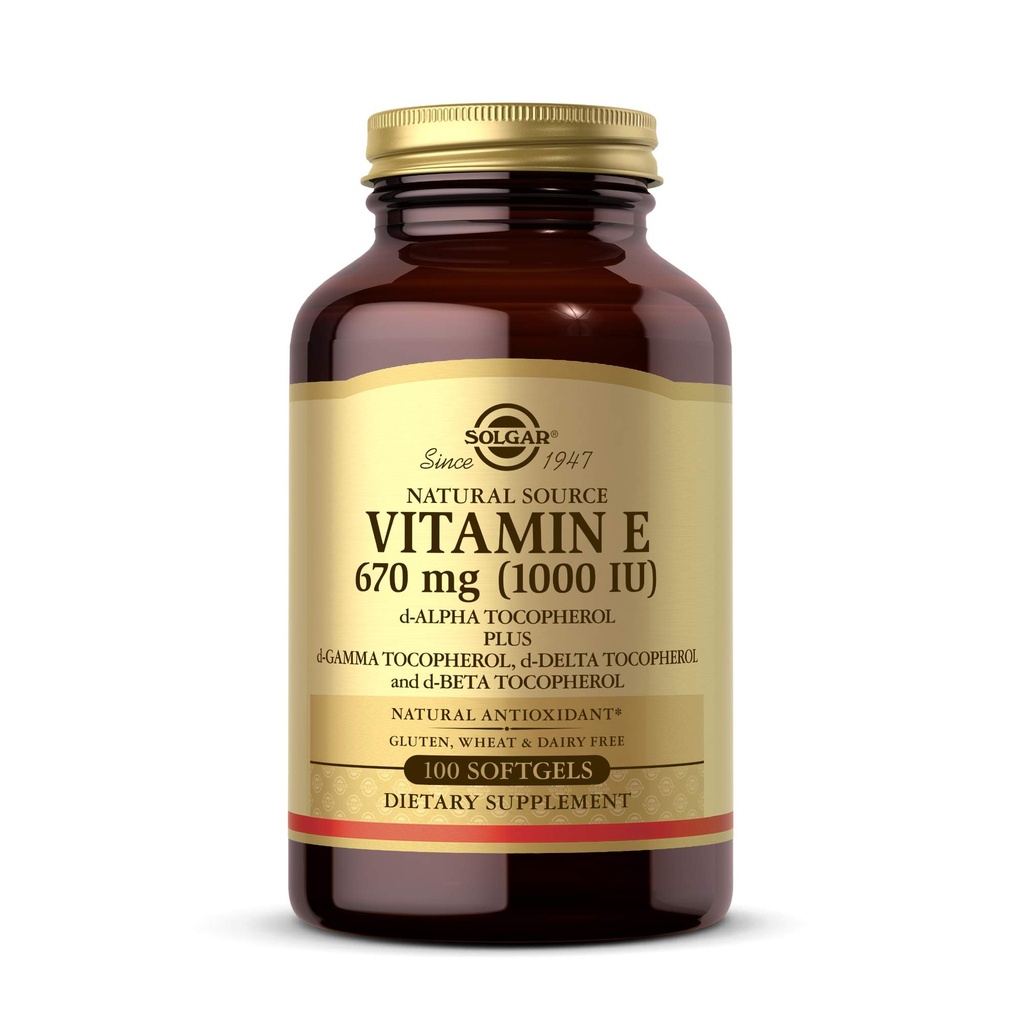 Solgar Witamina E 670 mg (1000 j. m.), 100 Mieszane Softgels - Naturalny przeciwutleniacz, Skóra i System immunologiczny Wsparcie - Naturally-Sourced Witamina E - Gluten Free, Dairy Free - 100 Servings