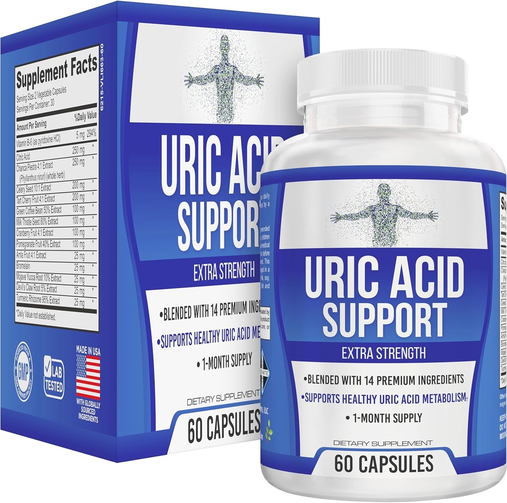 All- in-1 Uryc Acid Cleanse Supplement with 14 Active Ingredients Between 124; Daily Detox & Flush Support Between 124; Mouric Acid Health Supplements for Men & Women Between 124; 60 kapsułki
