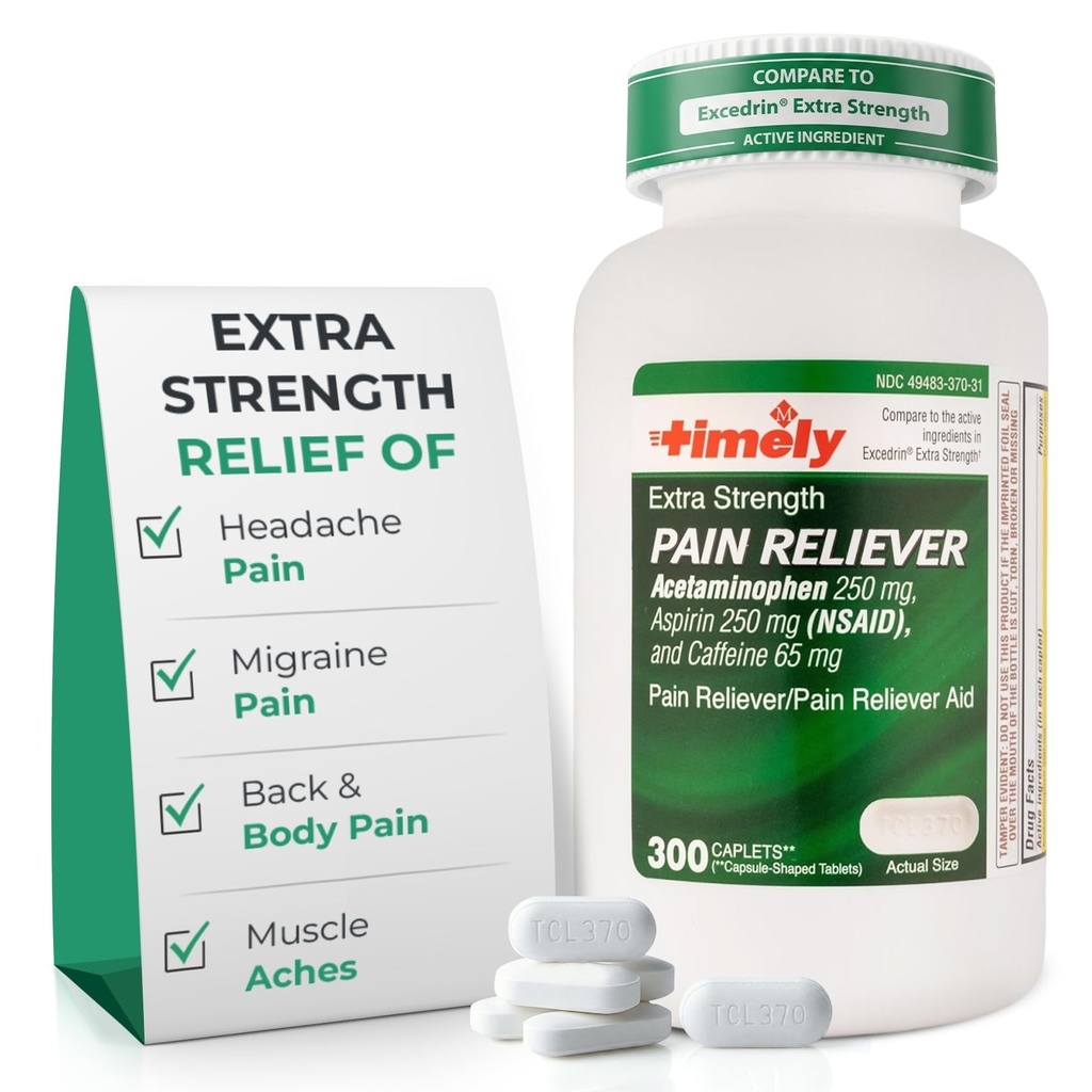 LABS TYME- CAP, INC. Ratunek - Acetaminofen z aspiryną i kofeiną (300 kapsułek) - Ból głowy, Migrena & Back i ból ciała & Aches - Dodatkowa siła - Made in USA