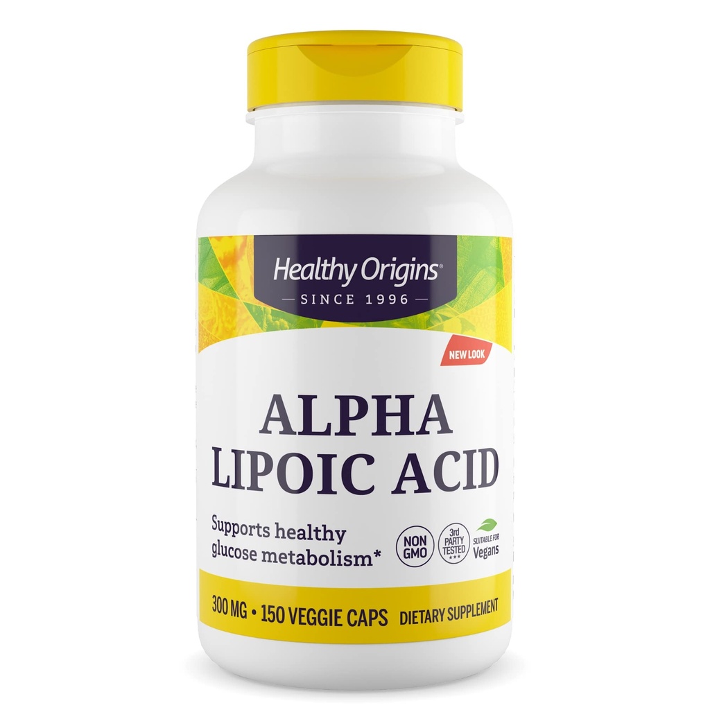Healthy Origins Alpha Lipoic Acid, 300 mg - Alpha Lipoic Acid Supplement - Wsparcie przeciwutleniające - Gluten- Free Supplement - 150 Veggie kapsułki