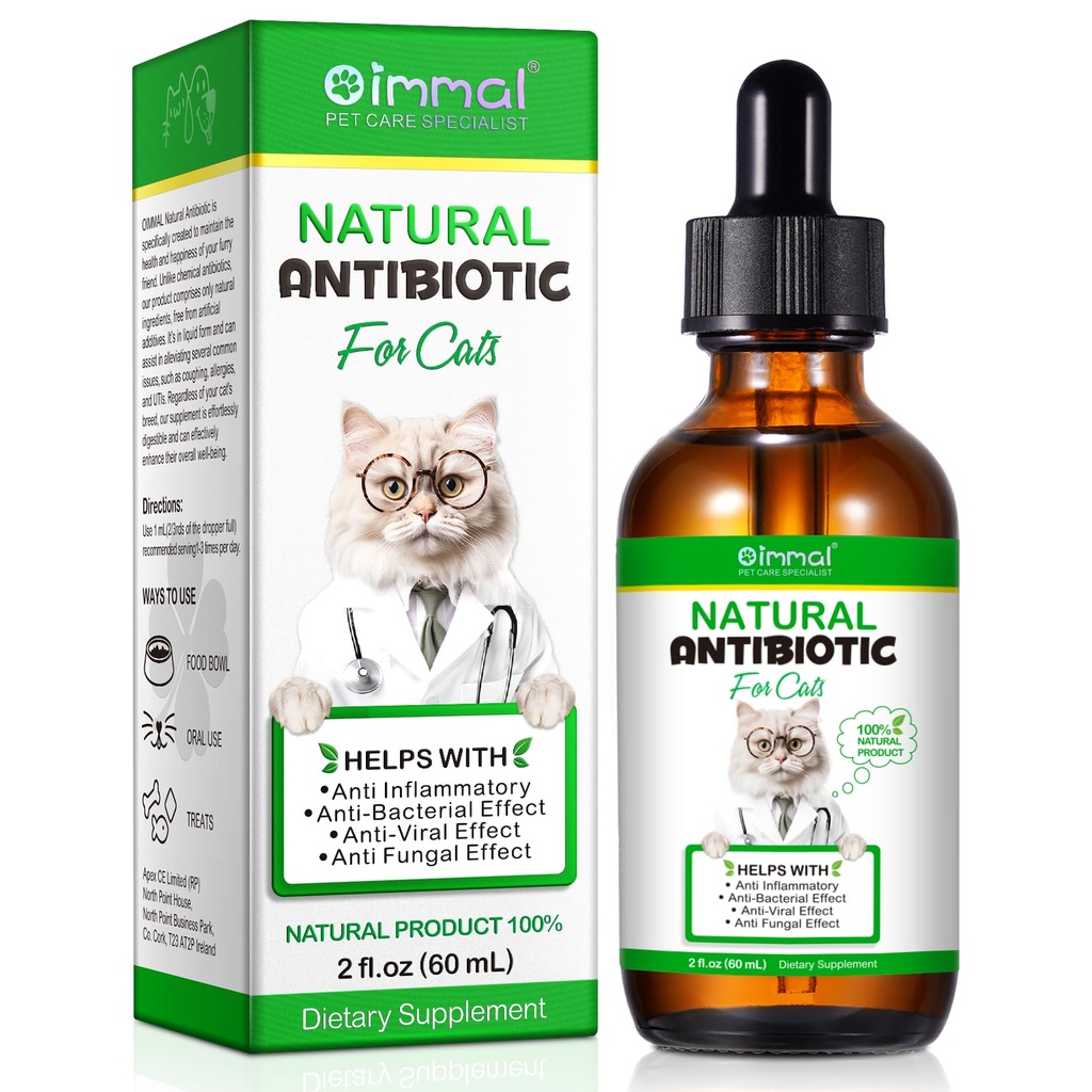 Antybiotyki dla kotów, Naturalne Antybiotyczne Pet Suplementy Wspiera immunologiczne i koty Alergia Relief, Kot Multivitamin UTI Dropy dla wszystkich wieków & Hodowli Kot, Smak kurczaka - 2 Fl Oz / 1 Pack