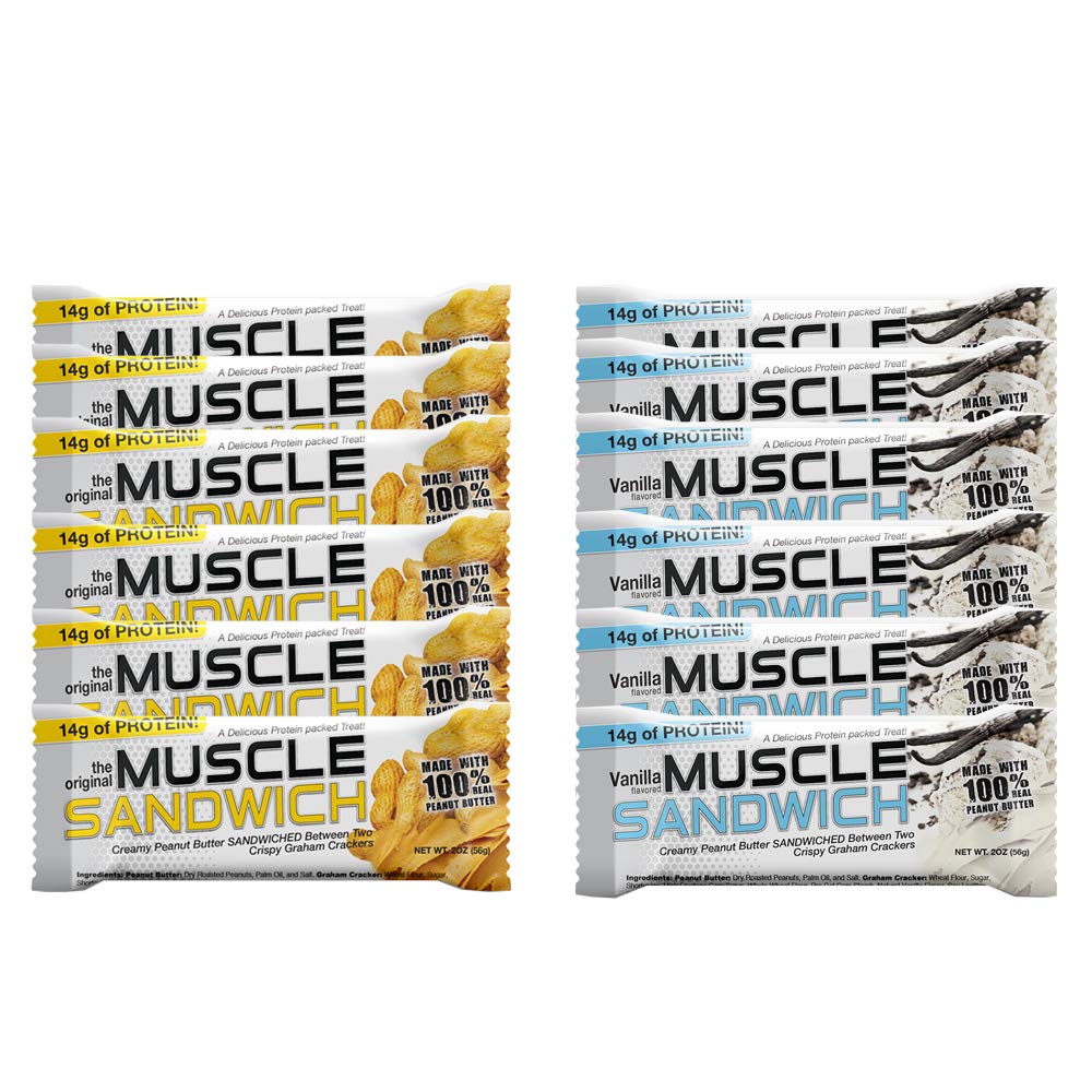 Muscle Foods Muscle Sandwich Bars, Variety Pack Budapest 124; Real Ingredients, Serwatka Protein Isolate, Wysokie proteiny Bary, 2- Ounce Bars (12 Count)