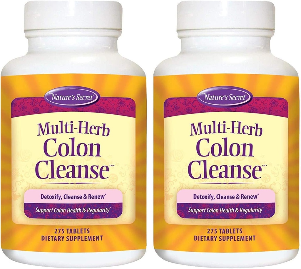 Multi- Herb Colon Cleanse by Nature 's Secret Agregates 124; Wsparcie Digestive Health and Regularity, 275 Tablets (Opakowanie 2)