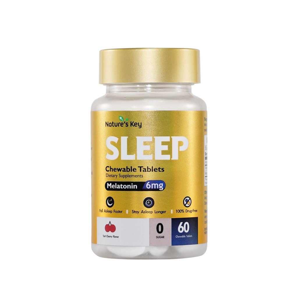 Key Melatonin 6 mg tabletki do rozgryzania i żucia, bez cukru 124; Promuje Restful Sleep & Sen szybciej 124; Non-Habit Forming, z 6 mg witaminy B6 124; 60 tabletek (Yummy Tart Cherry Flavor)