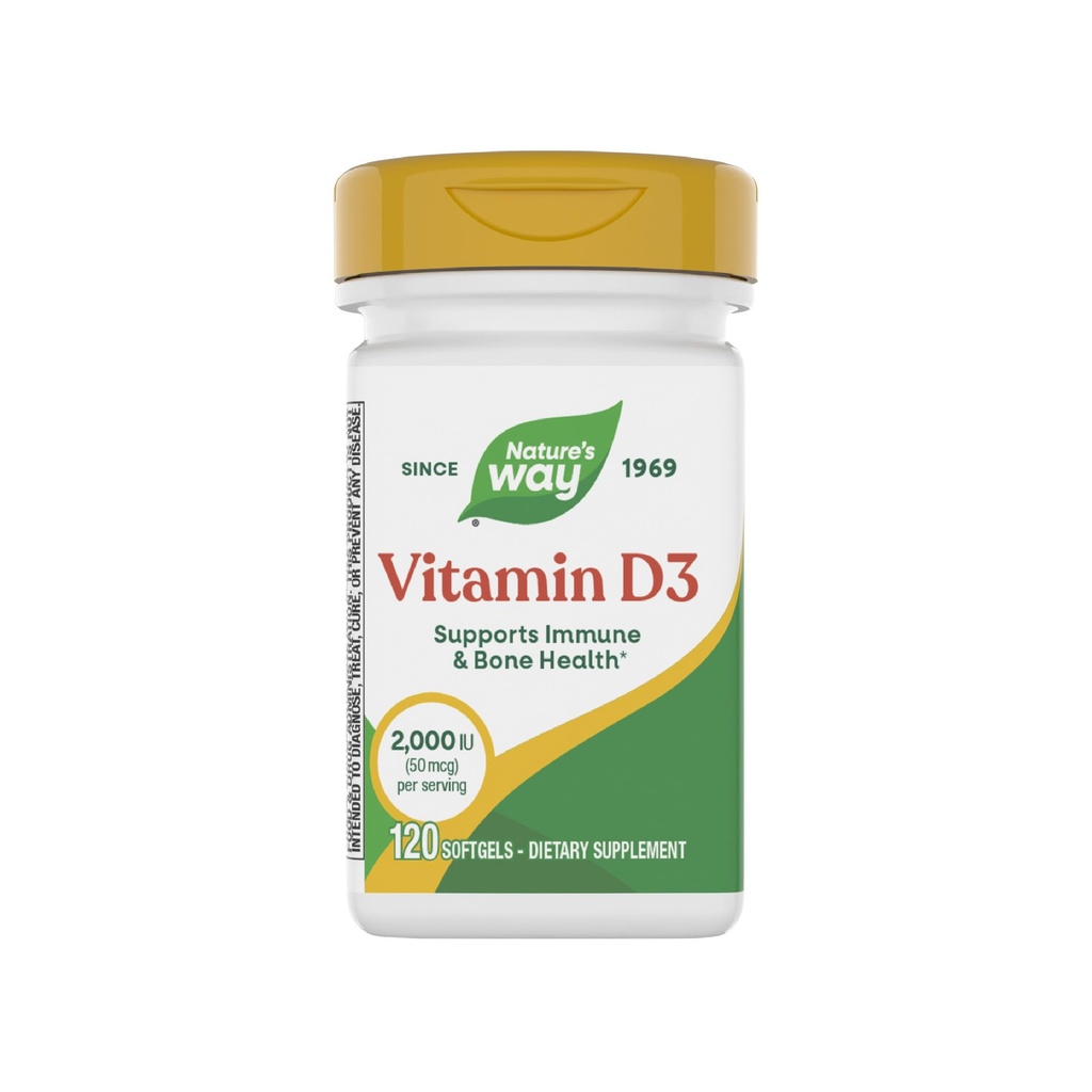Nature 's Way Witamina D3, Bone Health and Immune Function *, 2000 IU (50 μg na serwowanie), 120 Softgels (Packaging May Vary)