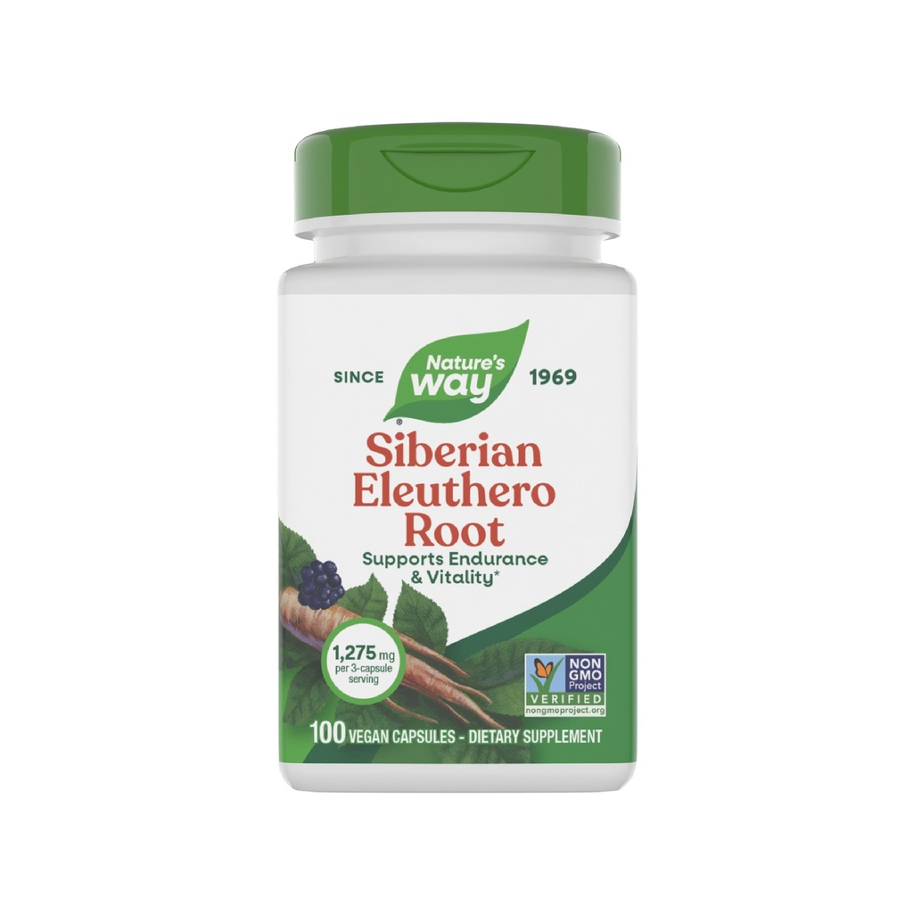 Natural 's Way Premium Herbal Syberyjski Eleuthero Suplement korzeniowy, Supports Endurance & Vitality *, Adaptogen *, 1,275mg na 3- Capsule Serving, Non-GMO Project Verified, 100 Kapsułki (Packaging May Vary)