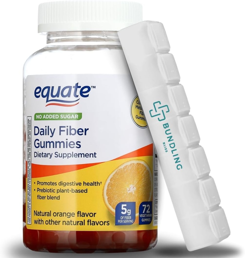 Równanie Codziennej Fiber Gummies Suplement diety, 5g, Roślina oparta, 72 Hrabia, 7 Dzień Pill Organizator Zawarte - 1 Pack