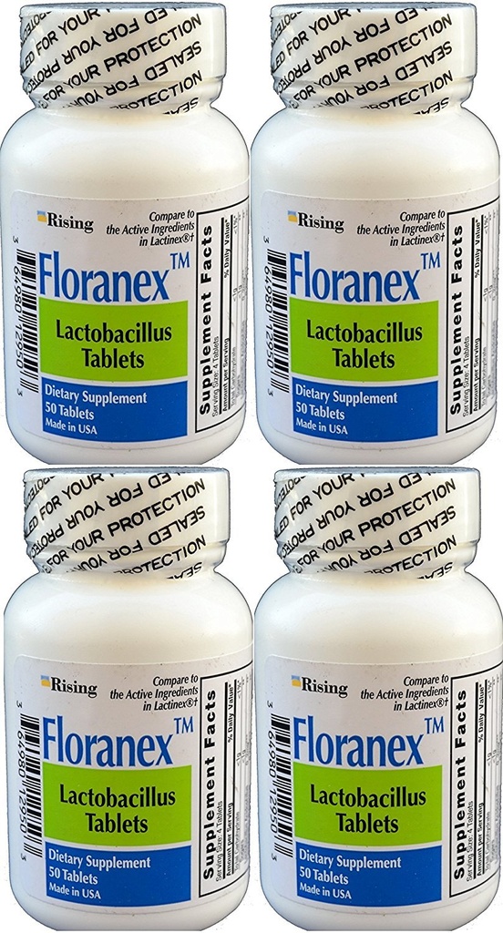Floranex Probiotic 2 Milion CFU, Lactobacillus Acidophilus for Colon Digestive Health, Generic for Laktinex, Fish Stable No Colgeration, 50 Tablets per Bottle, 4- Pack
