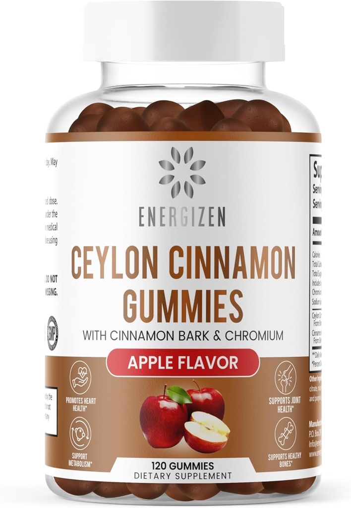 Cynamon + Gummie chromowe - 120 Gummies wegańskich - Joint Pain & Brain Health Support, Sugar-Free, Antyoksydant Rich, Non-GMO, Gluten- Free Supplement, Natural Apple Flavor
