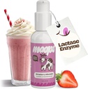 Moops Liquid Lactase Syrop enzymatyczny 2oz - Delicious Strawberry Milkshake Flavor - 10.000 jednostek FCC dla szybko działającej pomocy mlecznej - Dostosowalna dawka dla nietolerancji laktozy - Przenośny pompa Twist- to- Lock
