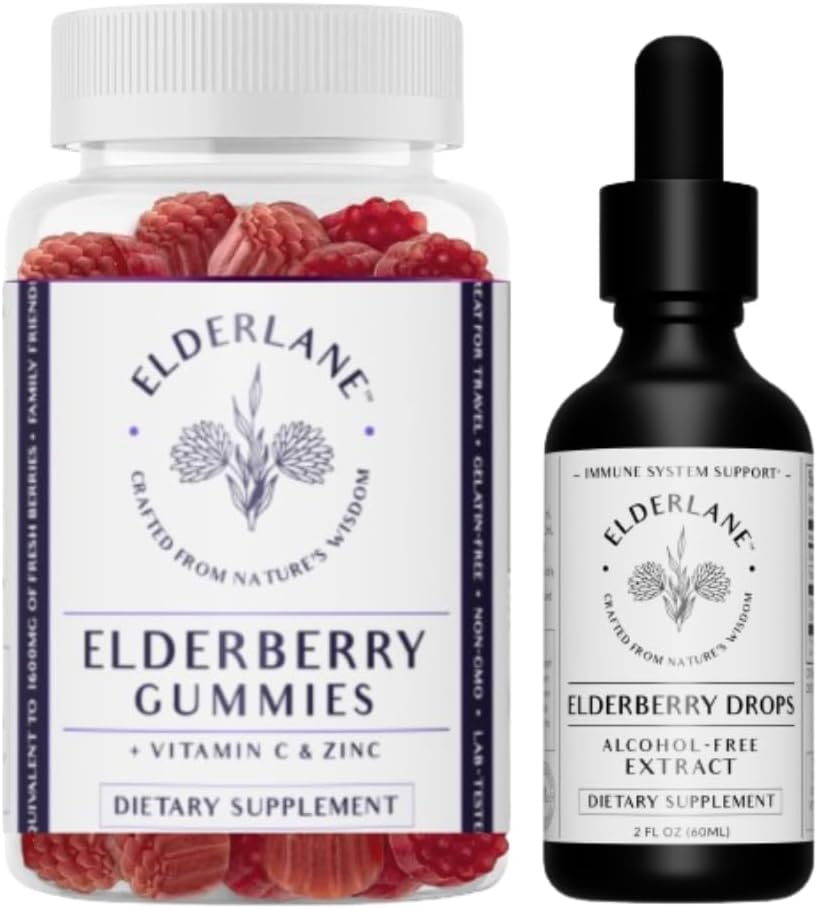 Elderlane Elderberry Tincture and Elderberry Gummies - Dawniej RD Naturals - Immune Support Supplement for Adult and Kids - 2 Oz Drops and 60ct Gummies