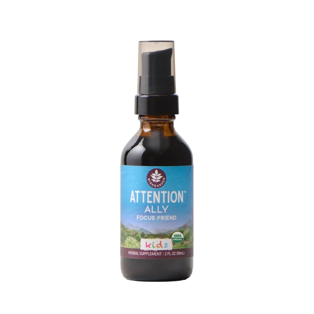 WishGarden Herbs Uwaga Ally - Plant-oparte Herbal Focus, Uwaga, Suplement do uspokajania i koncentracji z Gotu Kola Nettle & Passionflower, Obsługuje optymalne neuralne wiadomości i Nourishment mózgu, 2oz