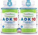 Power By Naturals ADK witaminy suplement - ADK 10 Wysoka moc z witamin A, D3 10 000 j.m. & K2 MK7 dla Superior Heart, Immune & Bone Health Support - 90 Kapsułki, 2 opakowania (6- Month Supply)