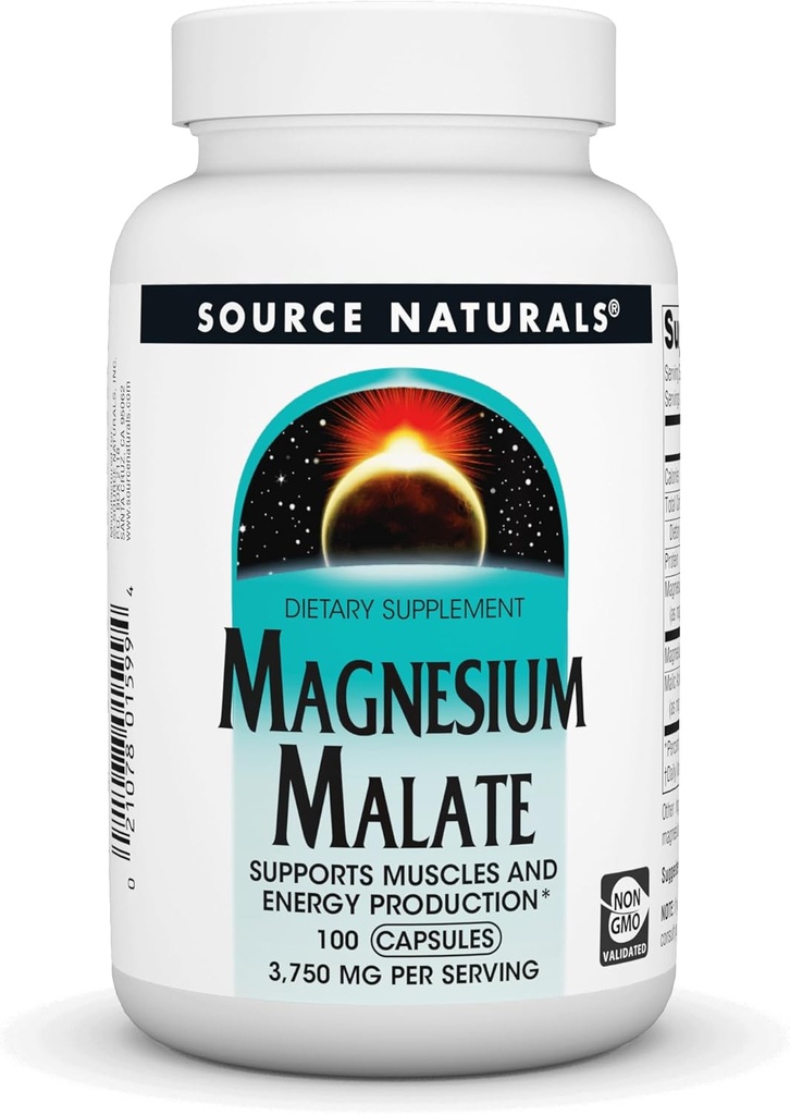 Źródło Naturals Magnezu Malate 3750 mg Per Serving Esential Magnezu Malic Acid Supplement - 100 kapsułki