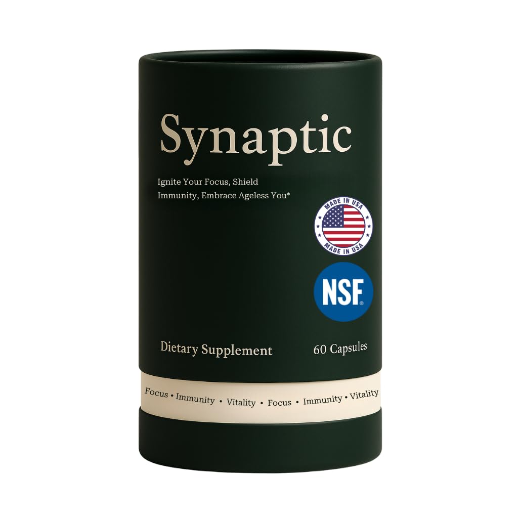 Synaptic Lion 's Mane Mushroom Supplement - Wsparcie immunologiczne, Relief mgły mózgu, Anti Aging, Calm Focus & Cellular Longevity- Reishi, Shiitake, Maitake- All- Natural Nootropic - Non-GMO, Wegan, Gluten- Free