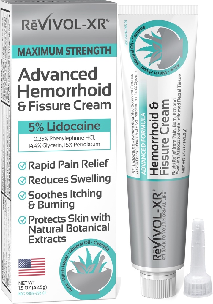 Zaawansowane leczenie hemoroidów. 5% Lidokaina + Shrinks + Chroni Skóra + Aloe + Czarownica Hazel + Botaniczne, Zewnętrzne i Wewnętrzne. Najbardziej kompletny OTC Maintment & Fissure Cream, Szybka ulga, Made in USA.