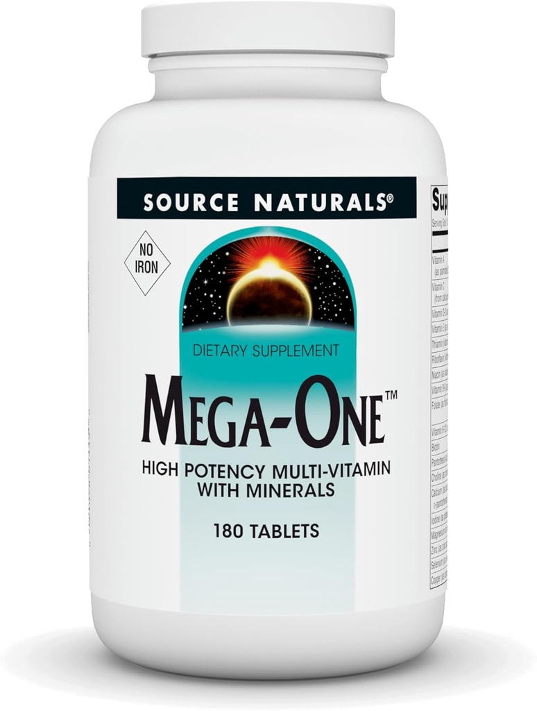 Źródło Naturals Mega-One Muti- Witamina z Minerałów, Bez Żelaza - 180 Tabletki