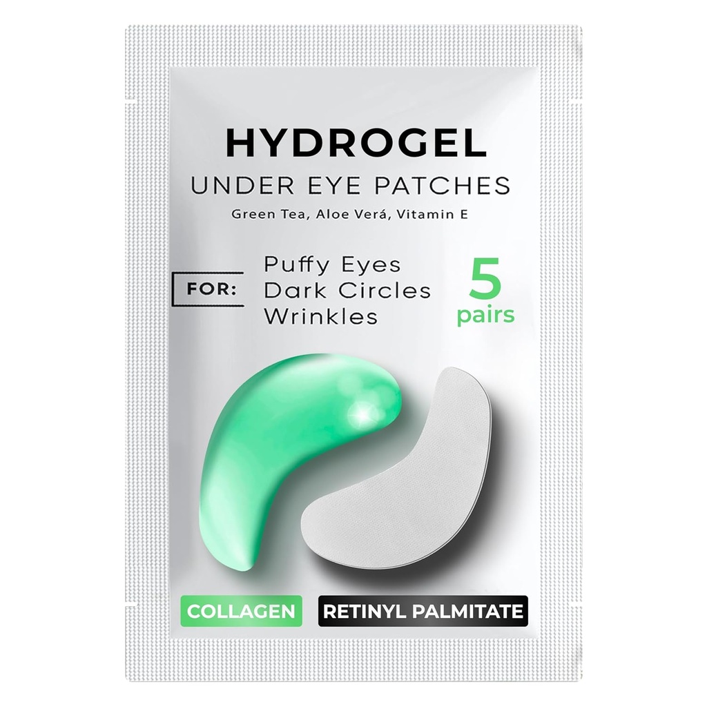 Pod oczami łaty dla ciemnych kręgów, Puffness 5 PAIRS - Ciemne kręgi pod okiem Leczenie - Pod okiem maska żel - Pod okiem żel żel Łaty dla puffy oczu - Zielona herbata, Kolagen Eye Patches - Pod oczami