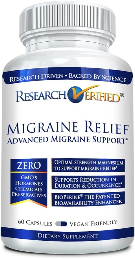 Badania zweryfikowane Migrena Relief - Dual Action Supplement - Redukcja ciężkości i czasu trwania, Hormony równowagi - z Ginger i Ginko Bilob- 60 Kapsułki - 60 Kapsułki - 1 Miesiąc dostaw